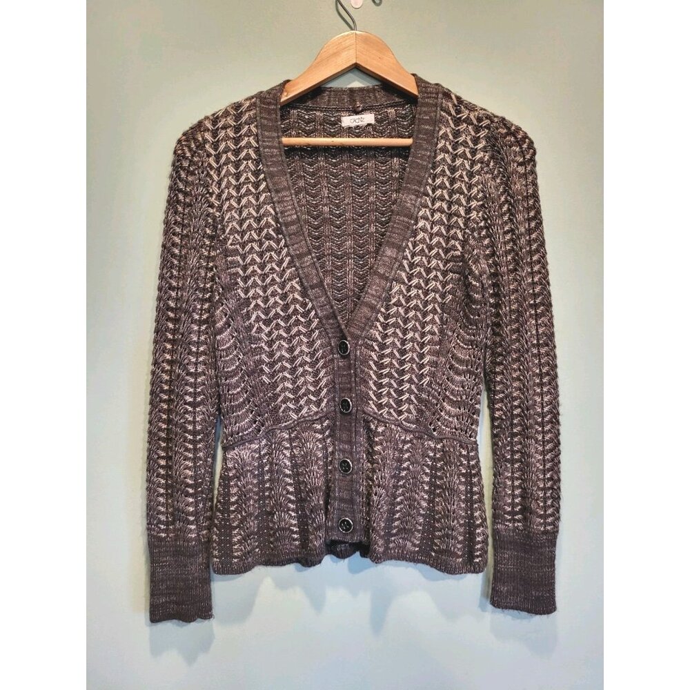 Y2K Cache Charcoal Open Knit Fitted Peplum V Neck Fairygrunge Cardigan Sweater S